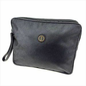 Authentic Dunhill Clutch bag Black Canvas Leather Men
